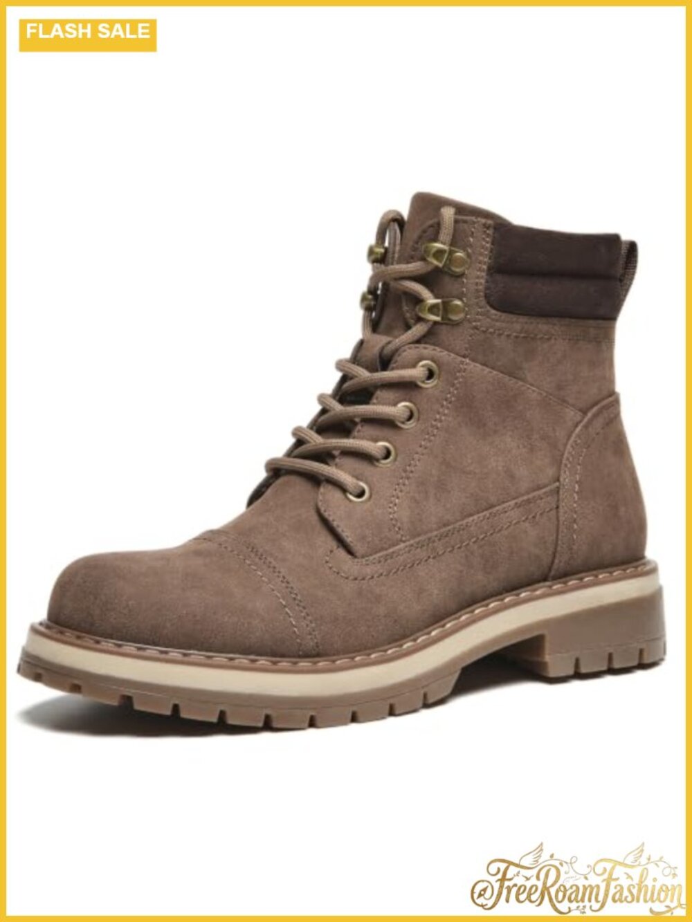 Combat Boots Faux Leather Lug Sole Side Zip Ankle